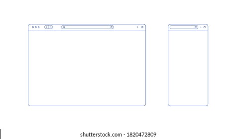 Browser template outline with blank place for website and mobile app. Internet page concept for desktop and smartphone. Minimalistic browser ui window in line style. Abstract vector mockup. - Shutterstock ID 1820472809