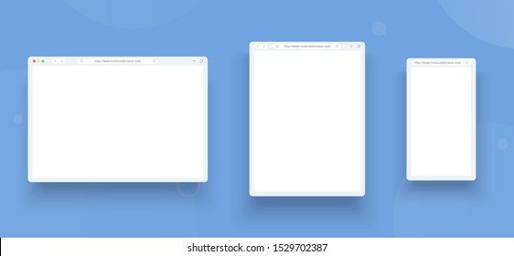 Browser template set  for web, tablet and mobile. Browser window concept for different size device: desktop, pad and smartphone. Mock up for show your website in internet.
