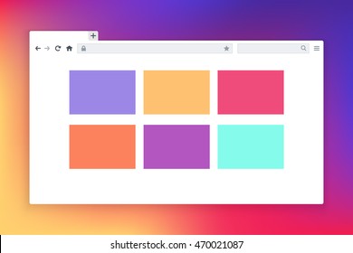 Browser template for show your site design with icons: search, home, arrows, refresh page, menu. Vector illustration.