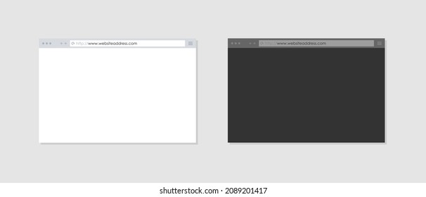 Browser template, vector mockup. Website computer screen light, dark, night mode theme