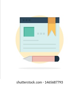 Browser, Text, Pen, Education Abstract Circle Background Flat color Icon. Vector Icon Template background