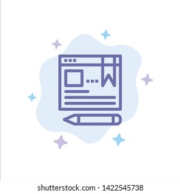 Browser, Text, Pen, Education Blue Icon on Abstract Cloud Background