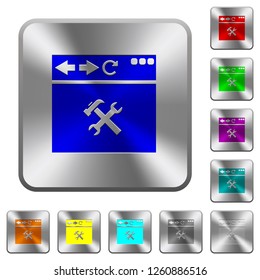 Browser tools engraved icons on rounded square glossy steel buttons