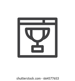 Browser and trophy line icon, outline vector sign, linear style pictogram isolated on white. Website ranking symbol, logo illustration. Thick line design. Pixel perfect graphics