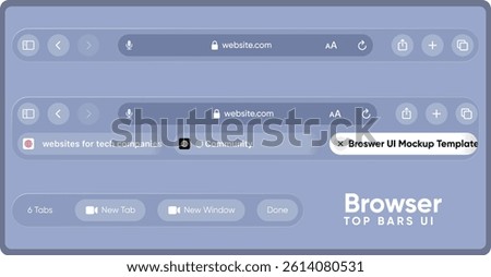 Browser UI Mockup Template: Top Bar with Tabs, Search, and Navigation Icons for Web Design. Browser
