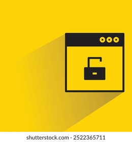 navegador e ícone de tecla de desbloqueio com sombra em fundo amarelo
