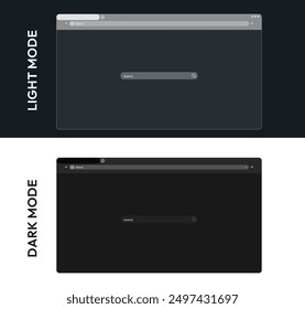 Browser User Interface in Light Mode and Dark Mode Web Design, editable vector. Modern and transparent interface design