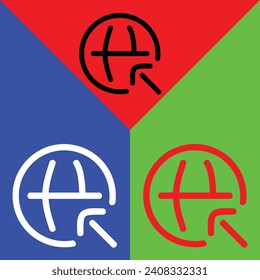 Browser Vector Icon, Outline style, isolated on Red, Green and Blue Background.