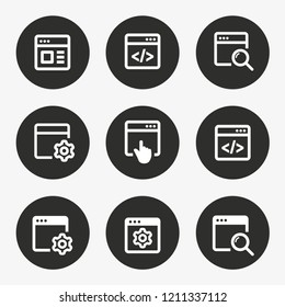 Browser vector icon. Set of web, internet, search, website, computer and more. Round button.