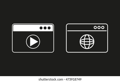 Browser vector icon. White illustration isolated on black background for graphic and web design.