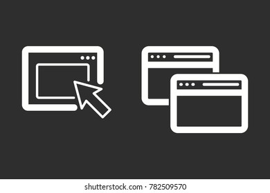 Browser vector icon. White illustration isolated on black background for graphic and web design.