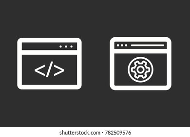 Browser vector icon. White illustration isolated on black background for graphic and web design.