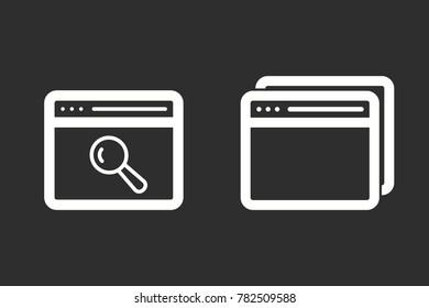Browser vector icon. White illustration isolated on black background for graphic and web design.