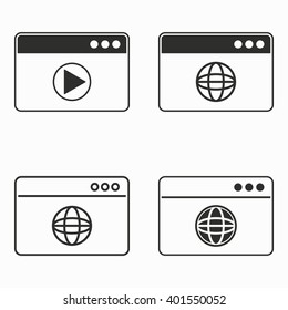 Browser    vector icons set. Black  illustration isolated on white  background for graphic and web design.