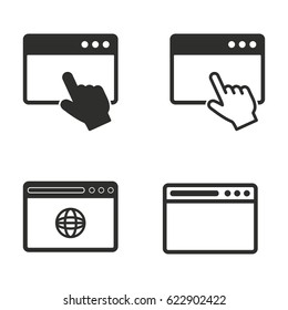 Browser vector icons set. Black illustration isolated for graphic and web design.