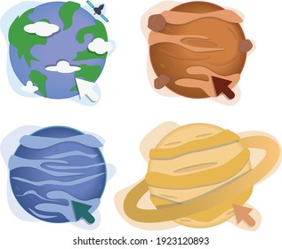 browser vector illustration with planet shapes for icon, logo, and design elements

