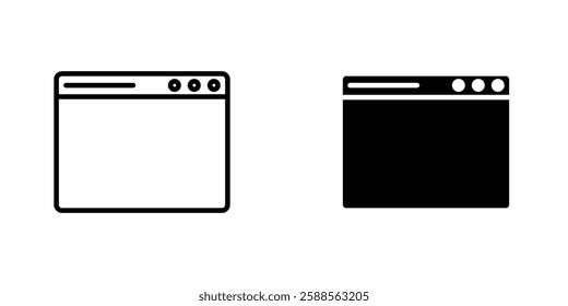 Browser vectors icons set in filled and strokes on white background