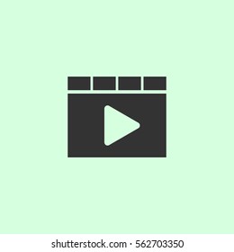 Browser video player icon flat. Grey vector symbol on green background