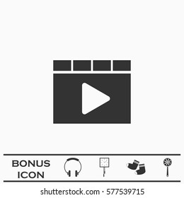 Browser video player icon flat. Black pictogram on white background. Vector illustration symbol and bonus button
