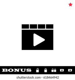 Browser video player icon flat. Black pictogram on white background. Vector illustration symbol and bonus button open and closed lock, folder, star