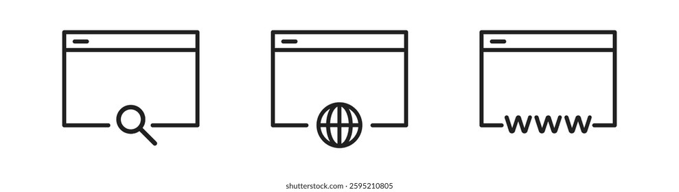 Browser, web page icons. Browser window. Webpage. Vector illustration. 