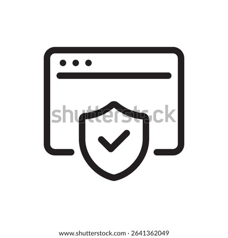 Browser web protection, security shield flat outline icon vector illustration. Isolated on white background. Editable stroke, pixel perfect 48 x 48