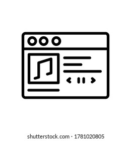 Navegador, sitio web, icono de música. Línea simple, contorno de elementos vectoriales de iconos del explorador de internet para ui y ux, sitio web o aplicación móvil