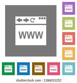 Browser webpage flat icons on simple color square backgrounds