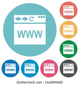 Browser webpage flat white icons on round color backgrounds