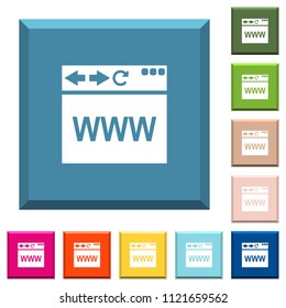 Browser webpage white icons on edged square buttons in various trendy colors