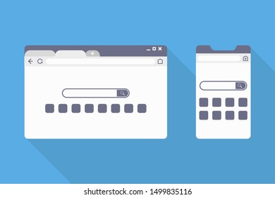 browser website search pc and phone in flat style