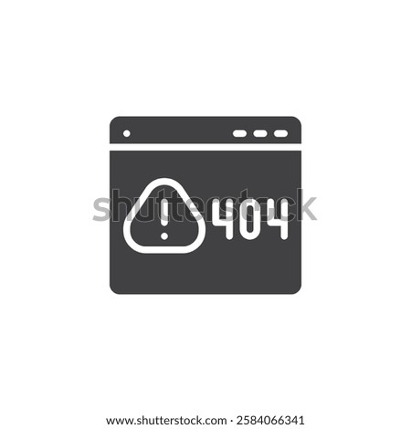 Browser window with 404 error vector icon. filled flat sign for mobile concept and web design. 404 Error Page glyph icon. Symbol, logo illustration. Vector graphics