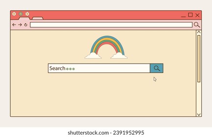 Browser window in 70s groovy style. Retro browser template. Vector illustration
