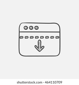 Browser window with arrow down sketch icon for web, mobile and infographics. Hand drawn vector isolated icon.