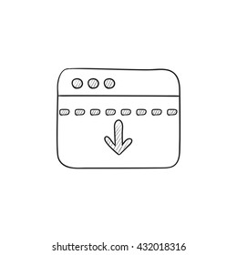 Browser window with arrow down vector sketch icon isolated on background. Hand drawn Browser window with arrow down icon. Browser window with arrow down sketch icon for infographic, website or app.