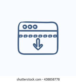 Browser window with arrow down vector sketch icon isolated on background. Hand drawn Browser window with arrow down icon. Browser window with arrow down sketch icon for infographic, website or app.