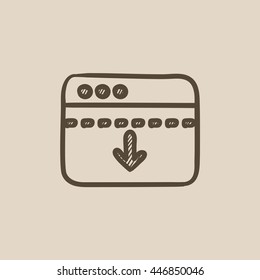 Browser window with arrow down vector sketch icon isolated on background. Hand drawn Browser window with arrow down icon. Browser window with arrow down sketch icon for infographic, website or app.