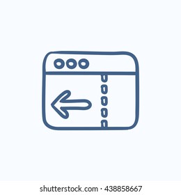 Browser window with arrow left vector sketch icon isolated on background. Hand drawn Browser window with arrow left icon. Browser window with arrow left sketch icon for infographic, website or app.