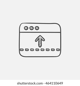 Browser window with arrow up sketch icon for web, mobile and infographics. Hand drawn vector isolated icon.