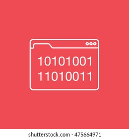 Browser Window With Binary Code Flat Icon On Red Background