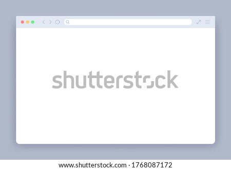 Browser window. Blank web interface mock screen internet webpage mockup. Website blank frame tab page elements vector template. Empty network page with border and icons for computer, laptop.