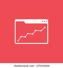 Browser Window With Chart Flat Icon On Red Background