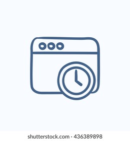 Browser window with clock sign vector sketch icon isolated on background. Hand drawn Browser window with clock sign icon. Browser window with clock sign sketch icon for infographic, website or app.