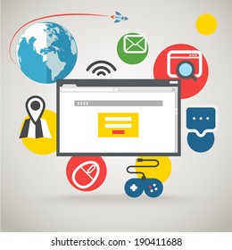 Browser window with color tile. Comminication concept