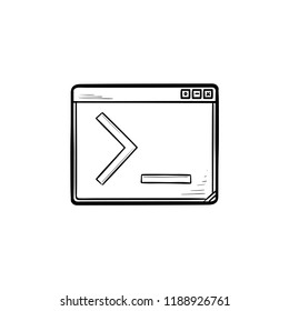 Browser window with command line hand drawn outline doodle icon. Coding and programming, concept. Vector sketch illustration for print, web, mobile and infographics on white background.