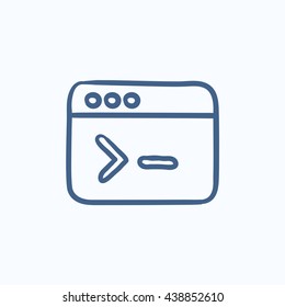 Browser window with command line vector sketch icon isolated on background. Hand drawn Browser window with command line icon. Browser window sketch icon for infographic, website or app.