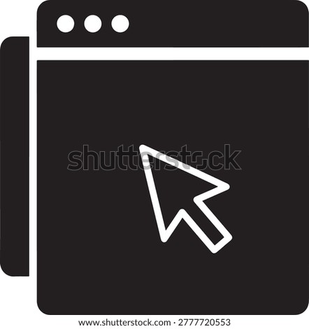 Browser window with computer mouse cursor arrow icon isolated on white background