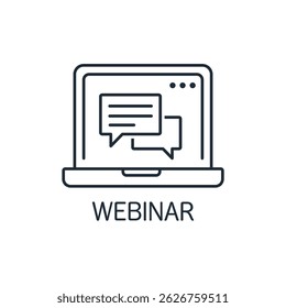 Browser window with direct speech. Webinar. Online training program. Vector linear icon illustration isolated on white background.