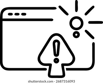 Una ventana del navegador muestra un icono de alerta y un icono de sol en un simple dibujo de línea.