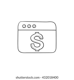 Browser Window With Dollar Sign Vector Sketch Icon Isolated On Background. Hand Drawn Browser Window With Dollar Sign Icon. Browser Window With Dollar Sign Sketch Icon For Infographic, Website Or App.